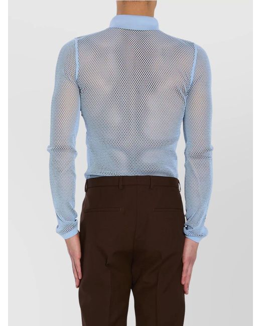Gucci Blue Long-Sleeve Fitted Technical Mesh Polo Shirt for men