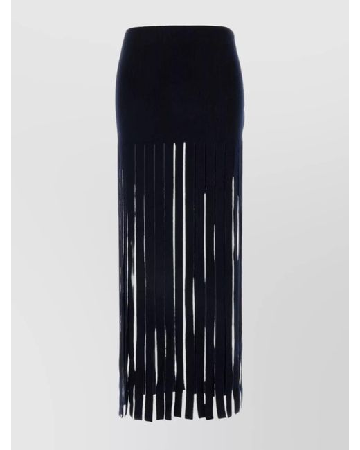 Alanui Blue Fringe Detailing High Waist Midi Length Skirt