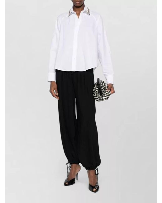 ERMANNO FIRENZE White Top Embellished Collar Floral Detail Design