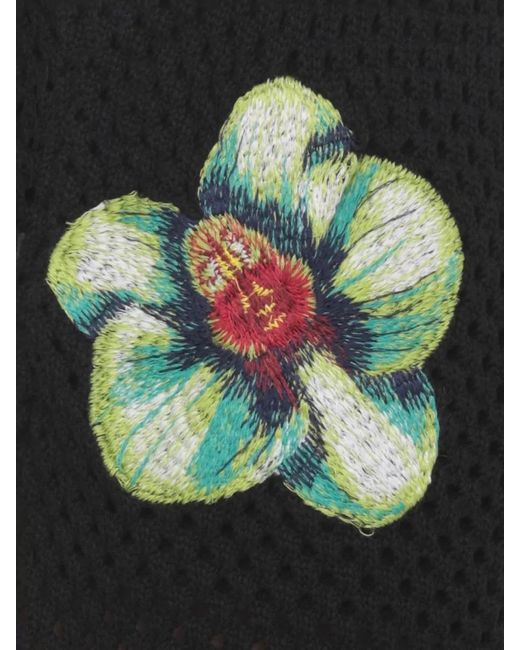 Casablanca Black Cotton Bermuda Shorts Perforated Orchid Embroidery for men