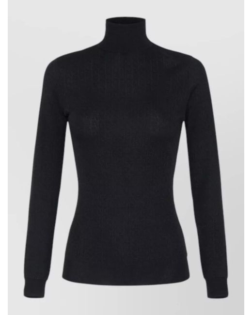 Elisabetta Franchi Black Ribbed Turtleneck Wool Blend Long-Sleeve Sweater