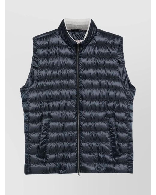 Herno Blue Stand Collar Quilted Sleeveless Vest for men