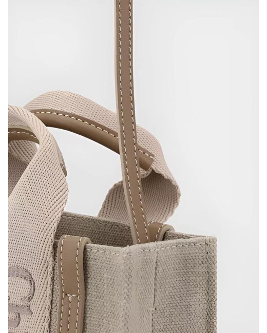 Chloé Natural Woody Mini Linen Shoulder Bag