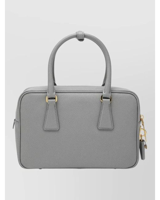 Prada Gray Structured Top Handle Tote Tone Hardware