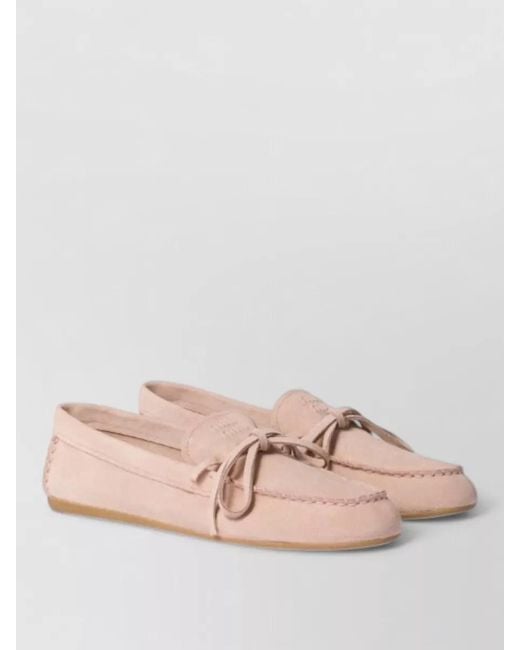 Miu Miu Pink Loafers Bow Detail Rubber Sole Stitching