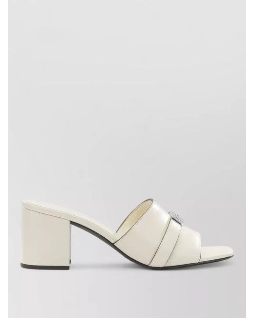 Tory Burch Natural Block Heel Mules Metal Accent Open Toe