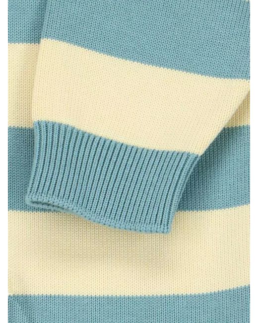 Gucci Blue Polo Shirt Crewneck Striped Pattern Ribbed Cuffs for men