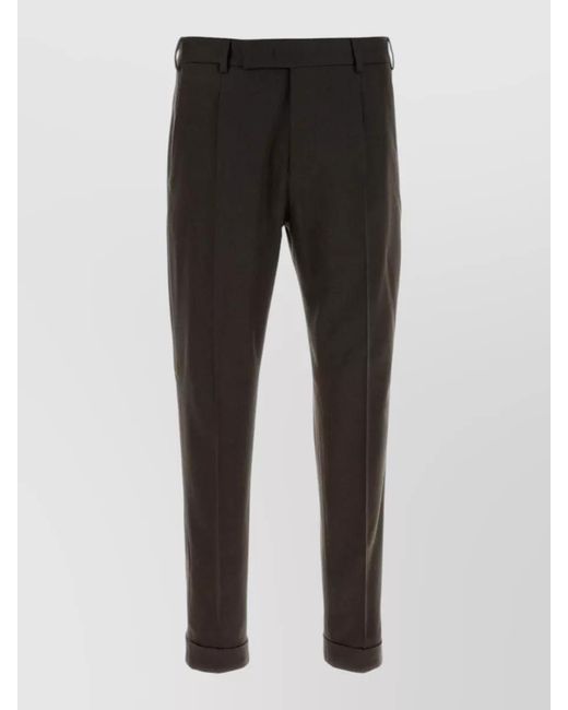 PT Torino Black Stretch Wool Blend Tailored Pleated Pants for men