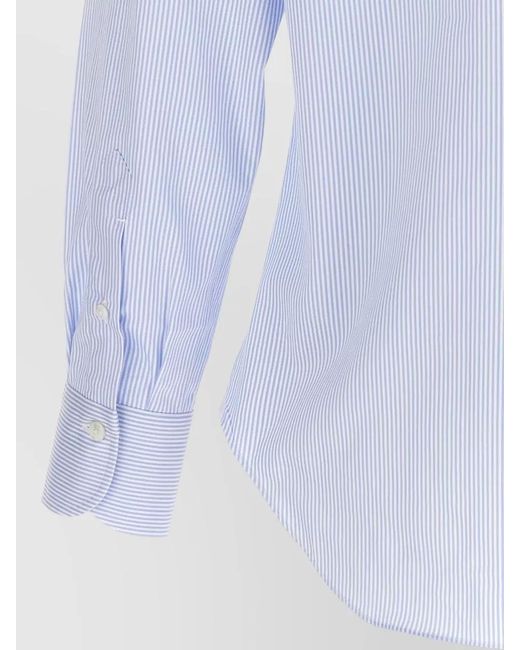Finamore 1925 Blue Napoli Striped Long Sleeve Button Down Shirt for men