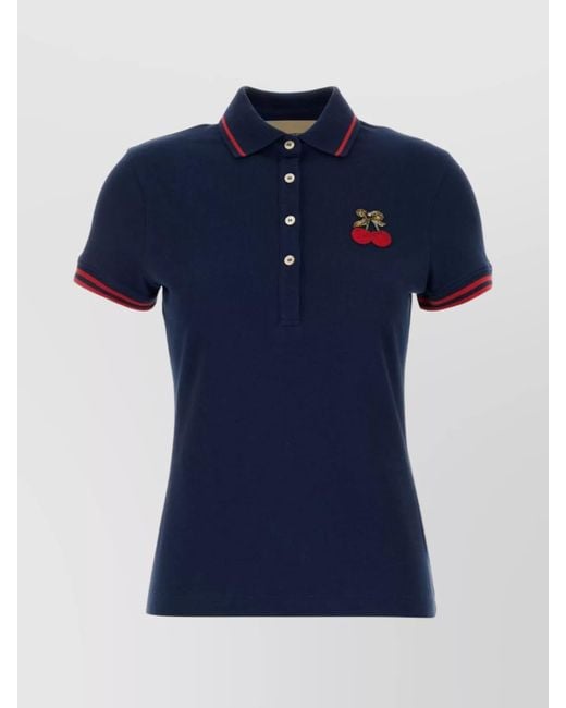 Valentino Garavani Blue Poplin Polo Shirt With Ribbed Collar And Short Sleeves