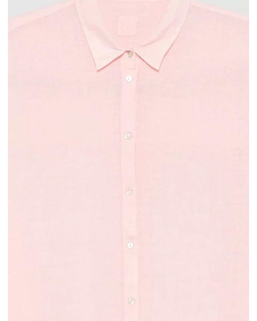 120% Lino Pink Linen Shirt Dress Three Quarter Sleeves