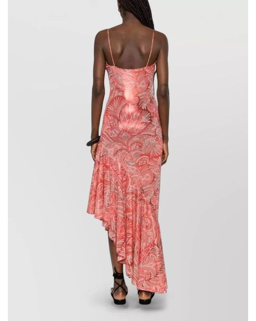 Etro White Paisley Maxi Dress Asymmetric Hem Spaghetti Straps