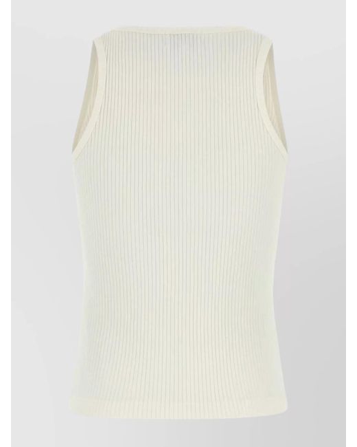 Ganni White Ribbed Sleeveless Scoop Neck Tank Top