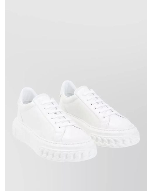 Casadei White Off Road Lace Up Leather Chain Sneakers