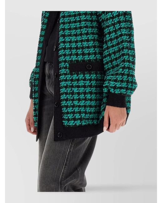 MSGM Green Oversized Houndstooth Tweed Jacket