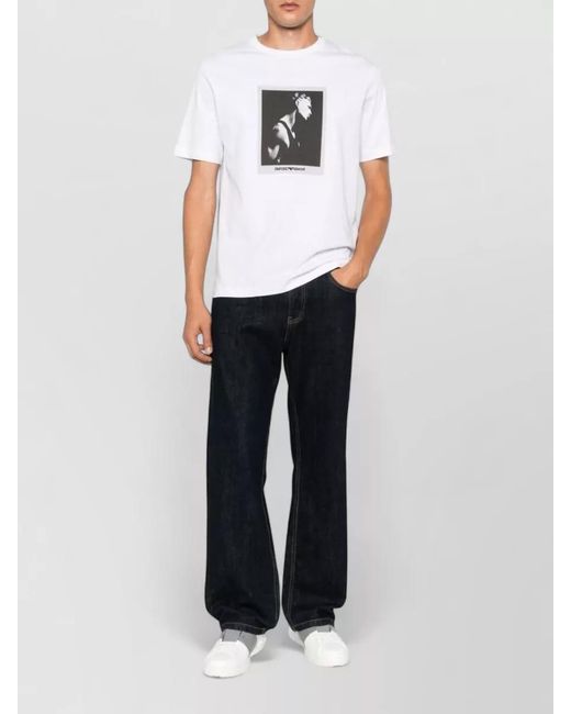Emporio Armani White Cotton T Shirt Front Graphic Print for men