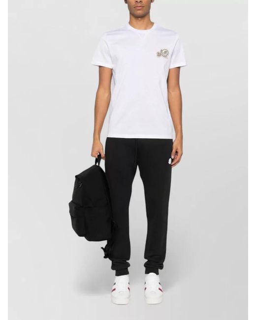Moncler White Cotton T Shirt Featuring Dual Logo Patch for men