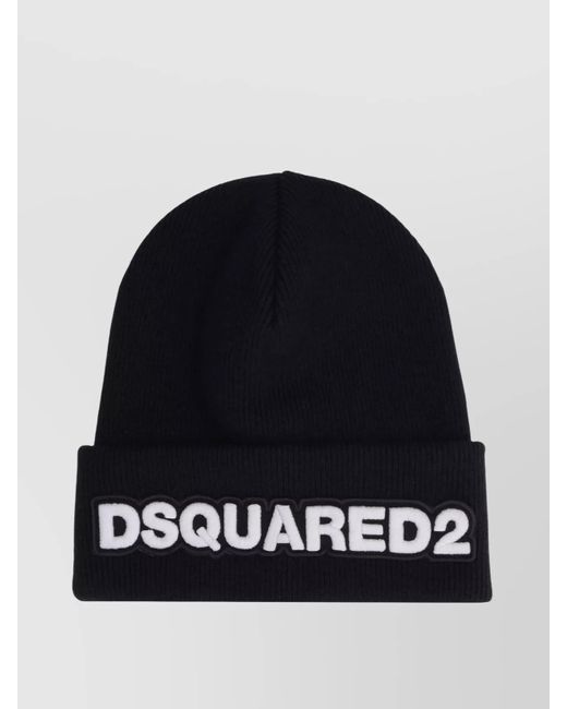 DSquared² Blue Ribbed Wool Beanie for men
