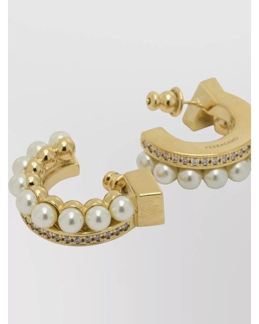 Ferragamo Metallic Pearl Hoop Earrings