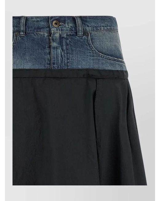 Maison Margiela Black A Line Skirt Contrast Fabrics Denim Waistband