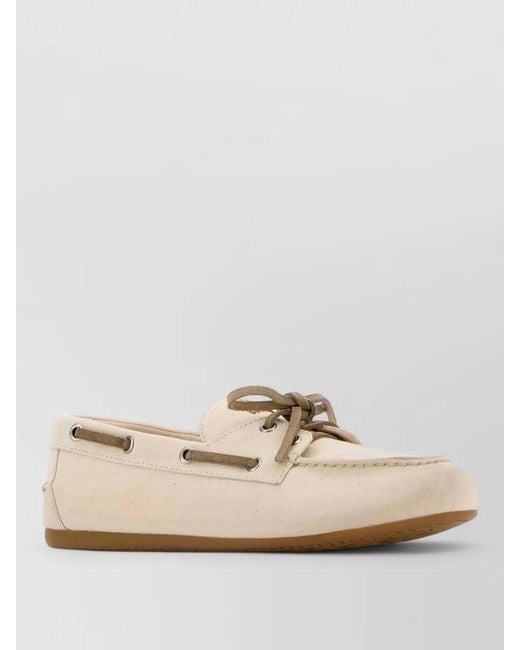 Miu Miu Natural Canvas Lace Up Loafers Rubber Sole