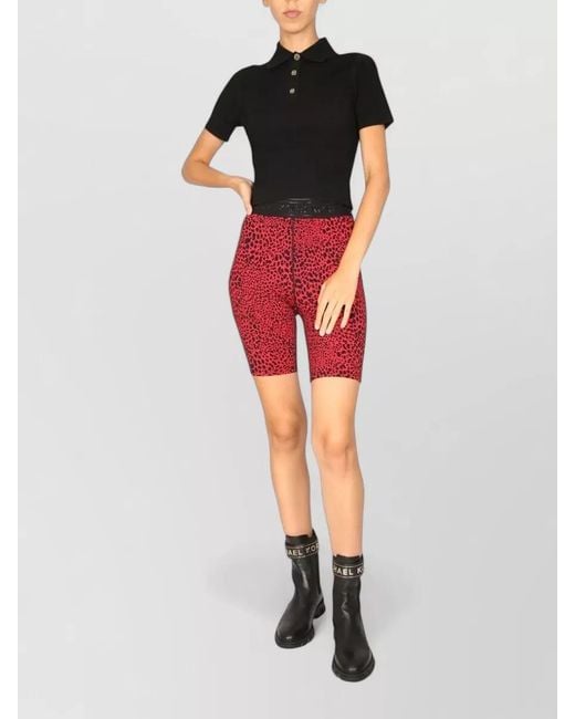 Michael Kors Red Polo Shirt Logo Buttons Animal Print