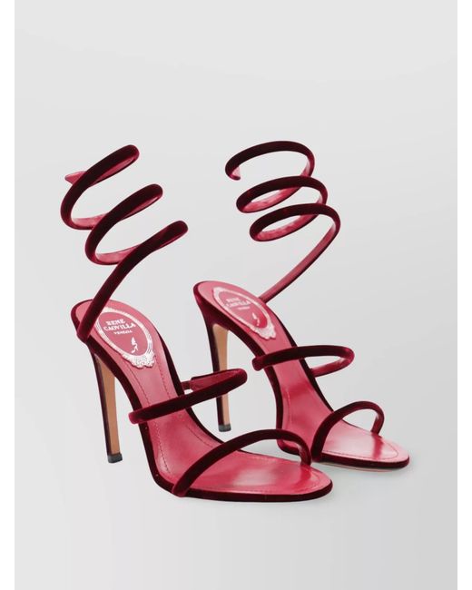 Rene Caovilla Pink Velvet Spiral Strap Sandals