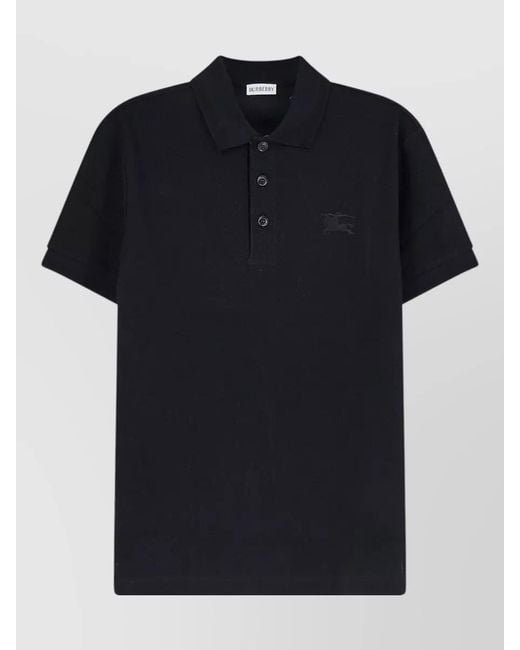 Burberry Black Cotton Polo Shirt Straight Cut Short Sleeves for men