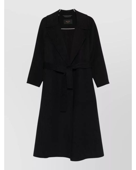 Paltò Black Paola Wool Coat Belted Long Lapel