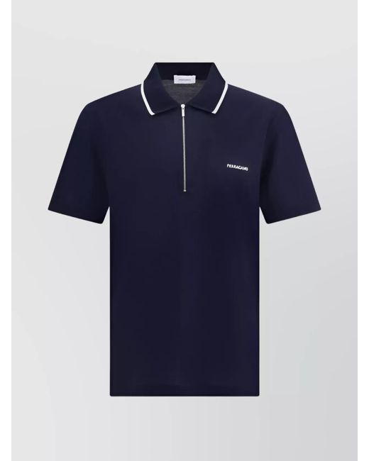 Ferragamo Blue Zip Collar Polo Shirt for men