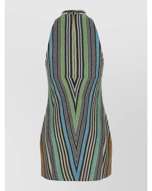 Missoni Multicolor Lame Viscose Dress Halter Neck Stripes