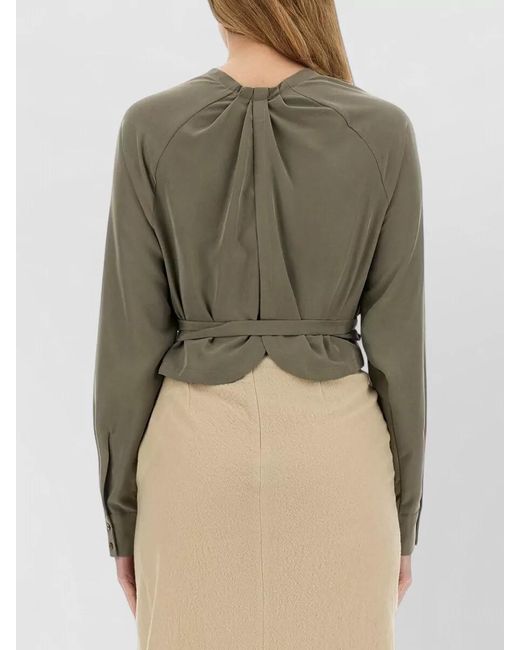 Alysi Natural Cropped Wrap Top Ruffles Tie Waist