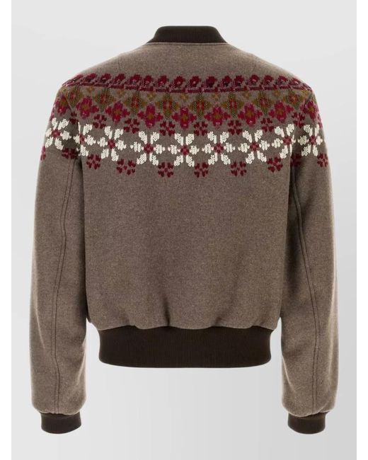 Dries Van Noten Brown Wool Blend Valtor Bomber Jacket Embroidery for men