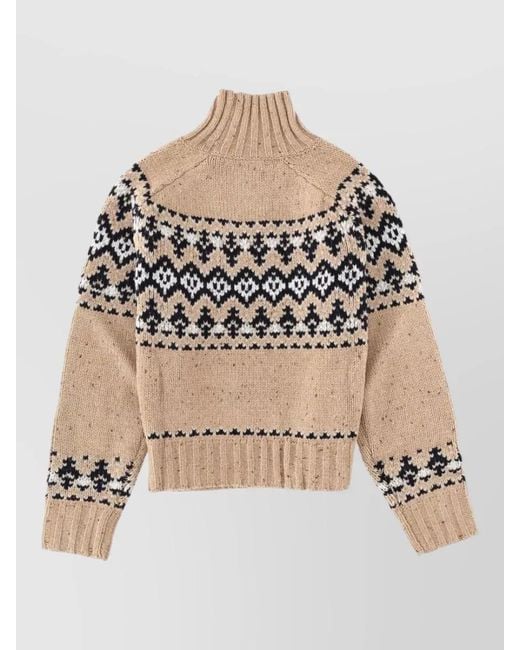 Mc2 Saint Barth Natural Myra Donegal Geometric Turtleneck Long Sleeve Top