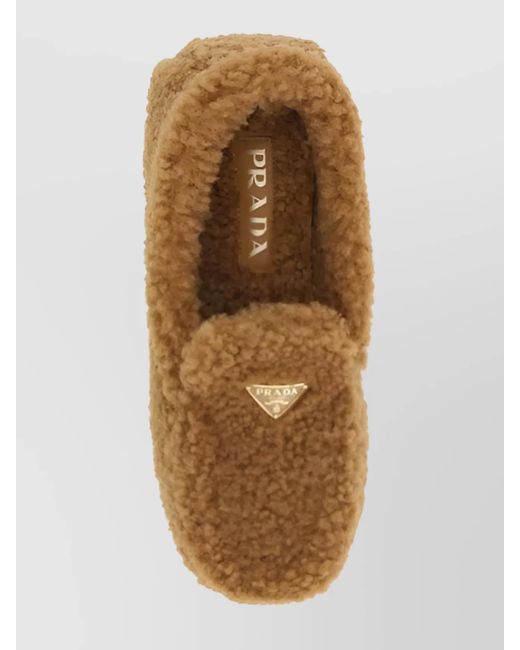 Prada Multicolor Shearling Fabric Loafers Rubber Sole