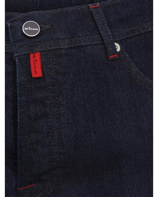 Kiton Blue Denim Five Pocket Jeans Contrast Stitching for men