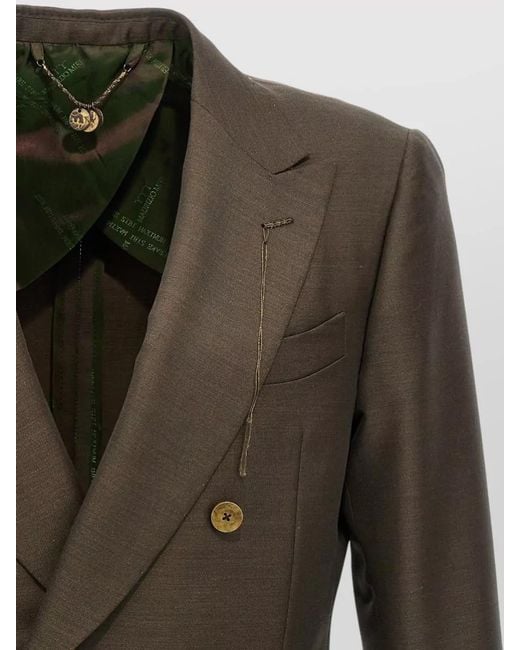 Maurizio Miri Green Wool Silk Double-Breasted Blazer for men