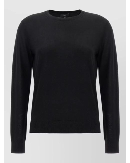 Theory Black Round Neck Knit Sweater Long Sleeves