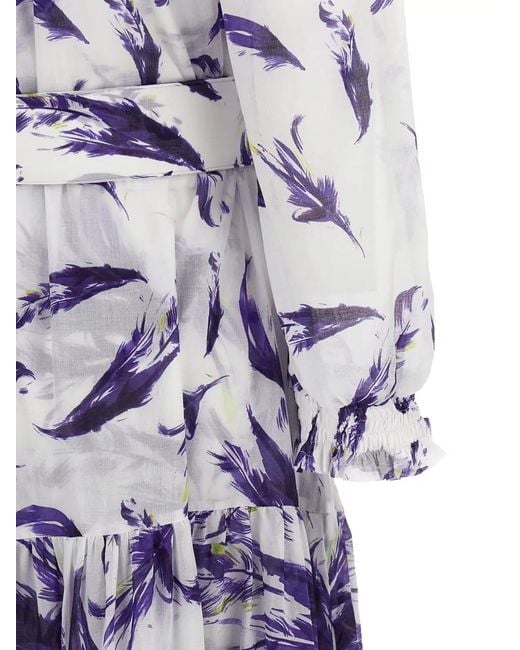 Samantha Sung Multicolor Eden Dress Belted Waist Feather Print