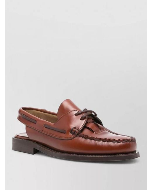 Hereu Brown Leather Slingback Moc Toe Rubber Loafers