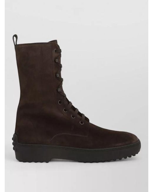 Tod's Black Winter Lace Up Ankle Boot Suede Leather
