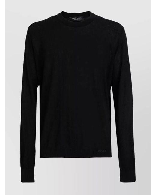 Versace Black Knitwear With Ribbed Cuffs And Textured Pattern for men