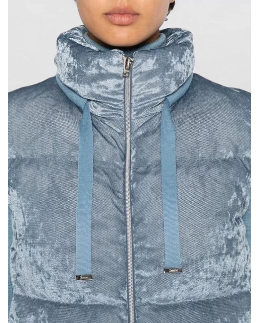 Herno Blue High Collar Sleeveless Drawstring Padded Coat