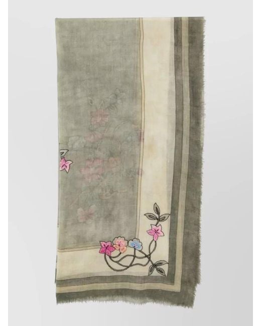 Faliero Sarti Gray Chantal Wool Scarf Floral Embroidery Rectangle