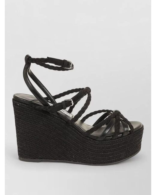 Jimmy Choo Black Nyra 100 Ankle Strap Wedge Sandals