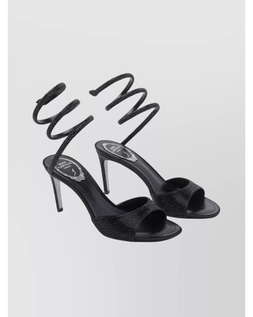 Rene Caovilla White Crystal Embellished Heeled Open Toe Sandals