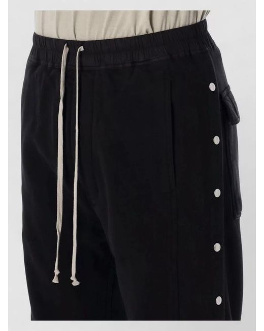 Rick Owens Black Wide Leg Utilitarian Cotton Fleece Trousers for men