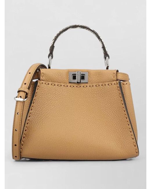 Fendi Natural Mini Bag Top Handle Adjustable Strap Leather