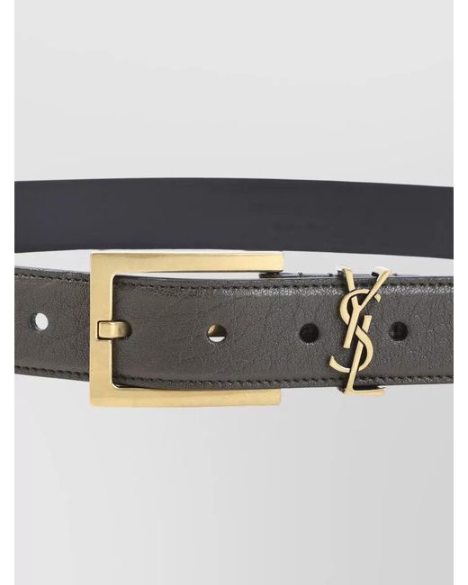 Saint Laurent Gray Signature Belt 3 Cm Adjustable Elongated Square Buckle