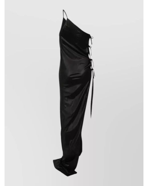 Rick Owens Black Long One Shoulder Satin Tie Dress